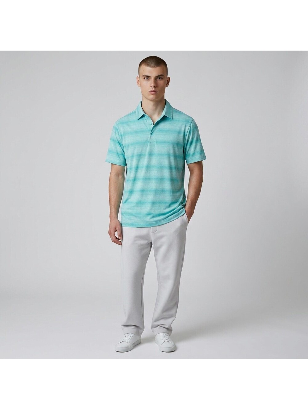Member's Mark Polo Shirt Men M Medium Blue Striped Button Up Short Sleeve